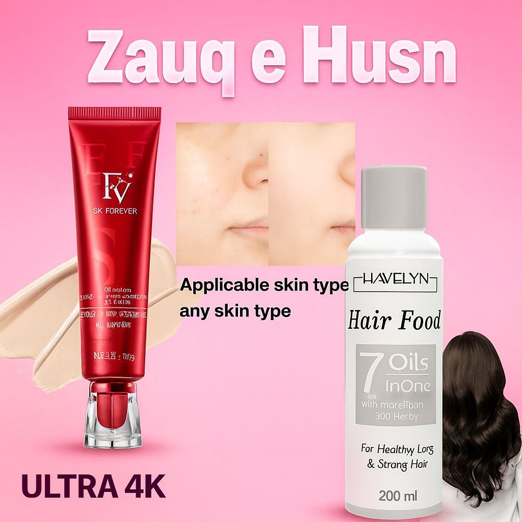 2-in-1 Makeup Deal | Foundation & Hair Oil Set | Multicolor | Complete Beauty Solution