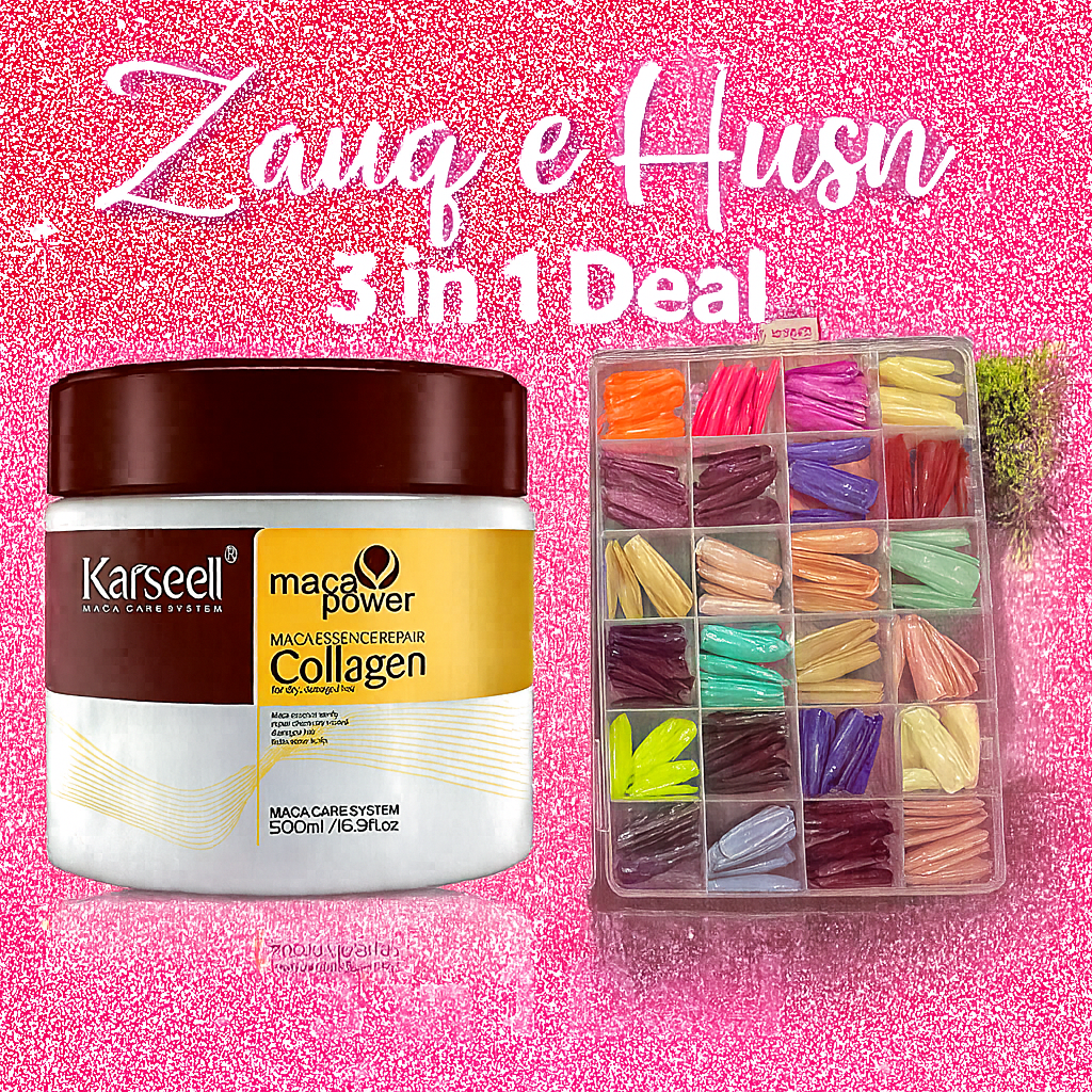 3 In 1 Deal Karseell Hair Mask Collagen Treatment Cream + Reusable 576 Pcs Fake Nails + Fake Nails Glue | Makeup And Hair Care Deal