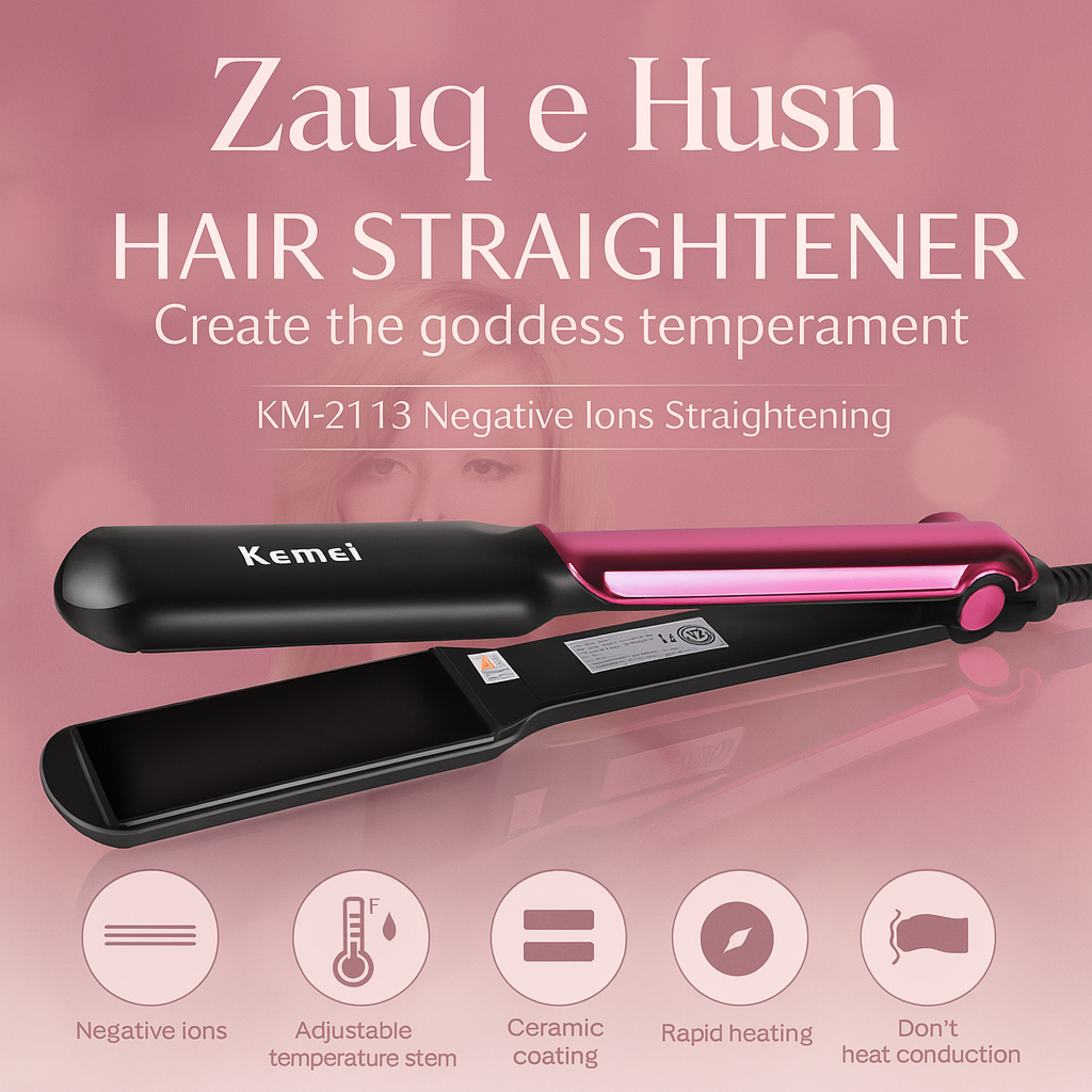Kemei Hair Straightener & Curler – KEMEI 2-in-1 Ion Technology (Black)