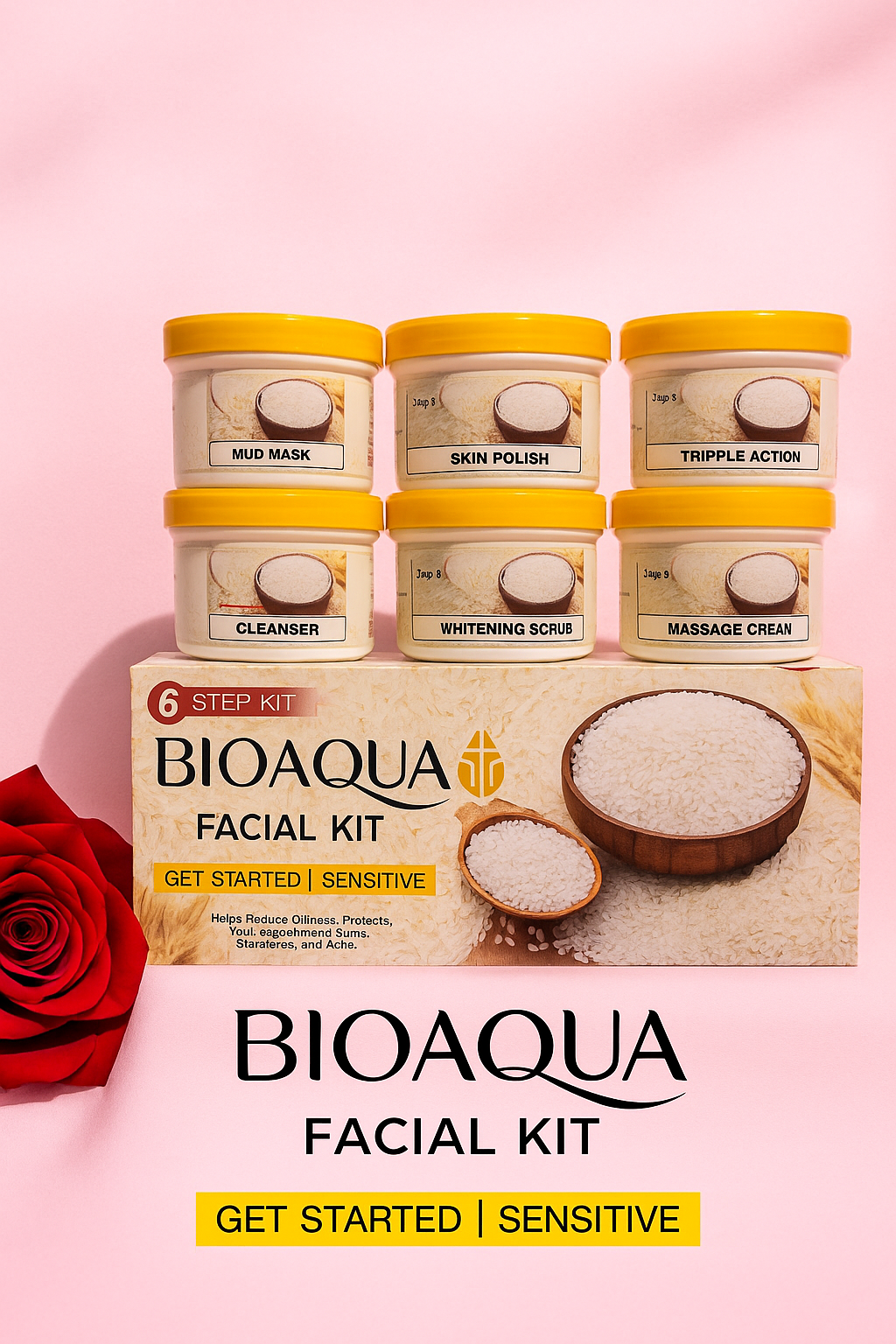 Rice Glowing Facial Kit - Whitening & Exfoliating Treatment | 6 Pcs