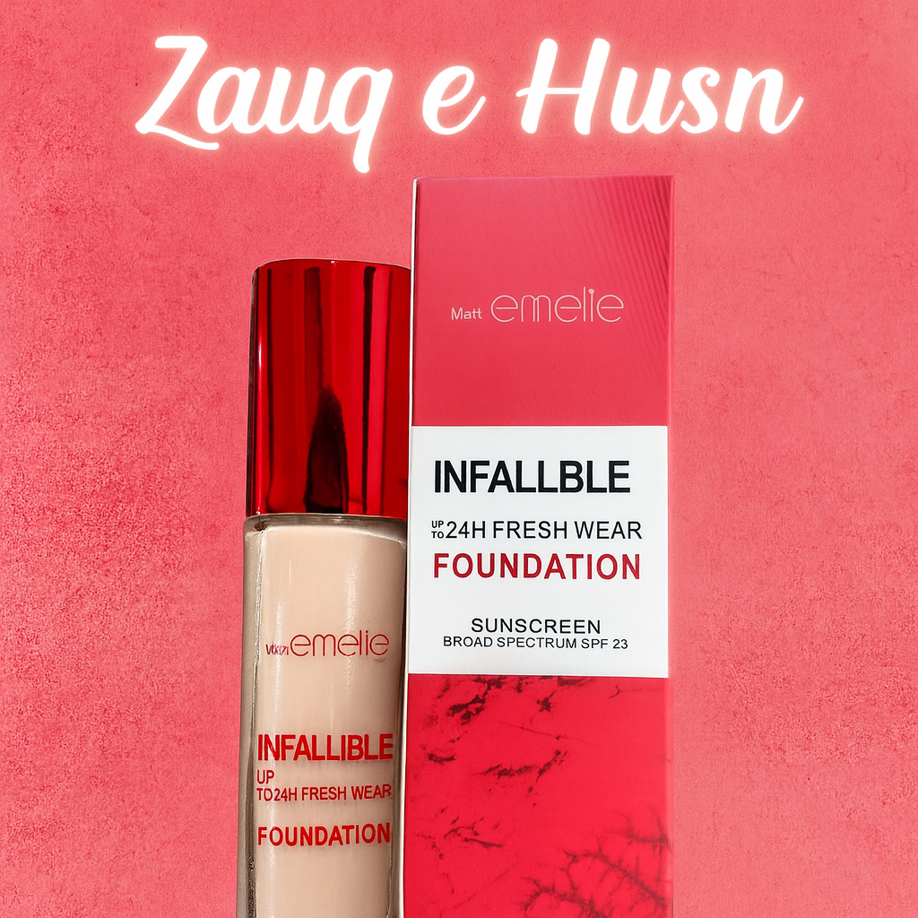 Emelie Cosmetics Infallible 24H Fresh Wear Foundation – Natural Matte Finish, Long-lasting, Waterproof, Sweat & Heat Proof with SPF 25