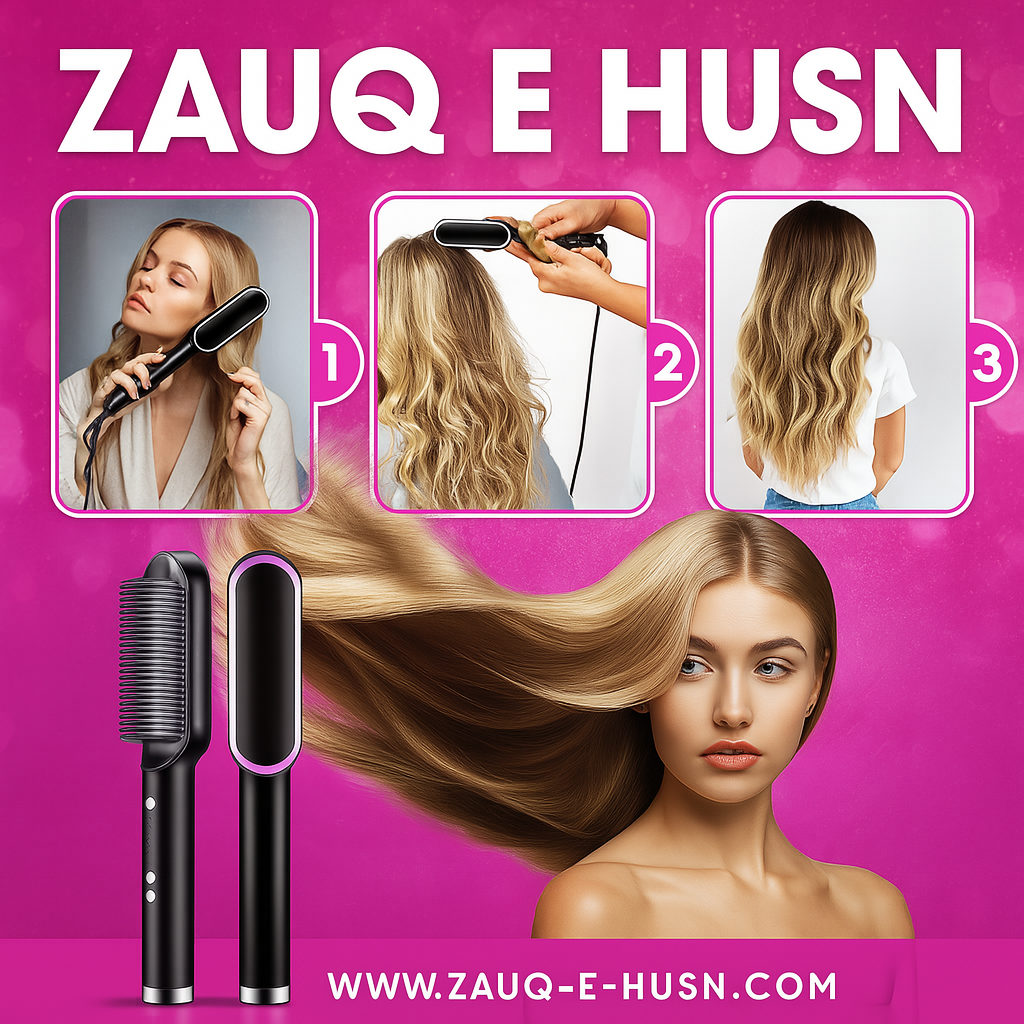 Ceramic Electric Hair Straightener & Curler Brush - 2 in 1