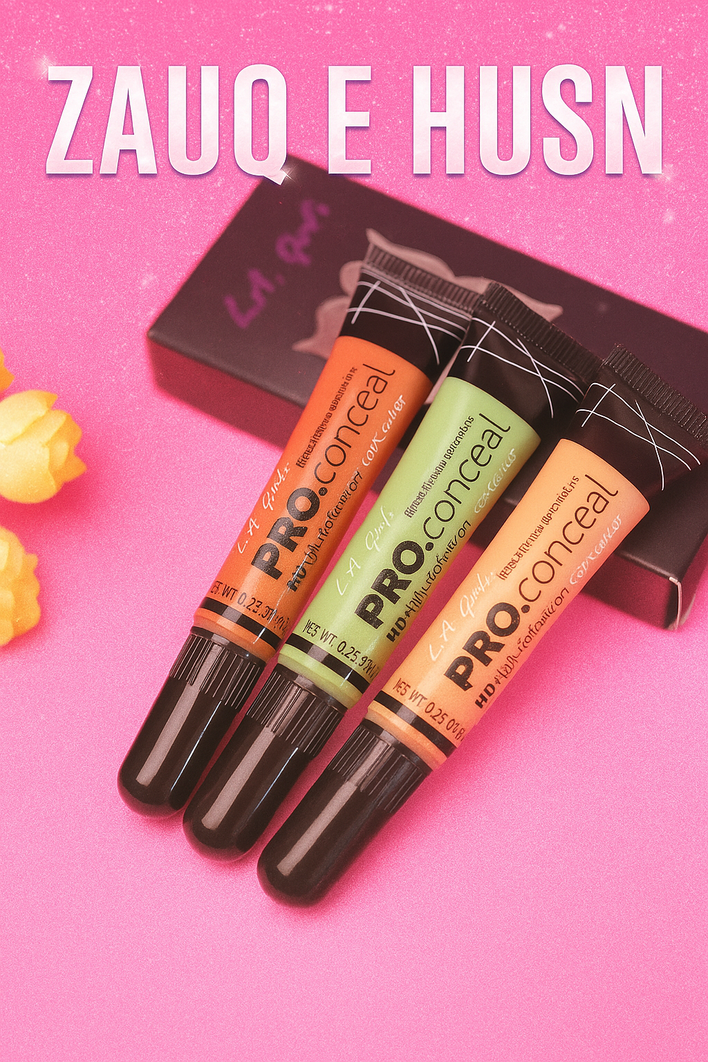 Pack of 3 - Pro Concealer L.A. Girl | High Coverage, Medium Coverage Concealer in Beige, Green & Peach Shades
