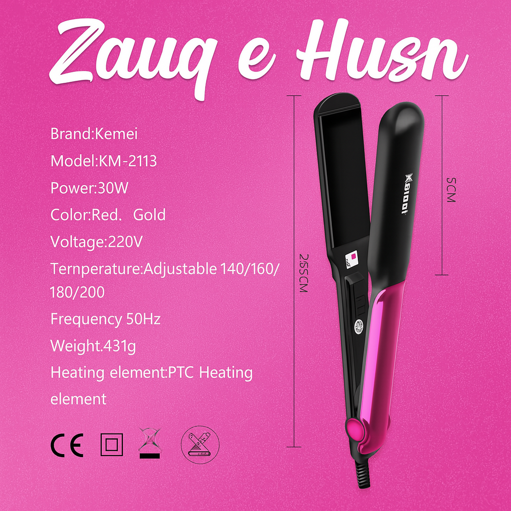 Kemei Hair Straightener & Curler – KEMEI 2-in-1 Ion Technology (Black)