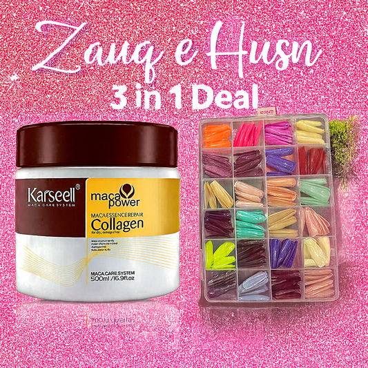 3 In 1 Deal Karseell Hair Mask Collagen Treatment Cream + Reusable 576 Pcs Fake Nails + Fake Nails Glue | Makeup And Hair Care Deal - Maca power Karseell / Miss Rose