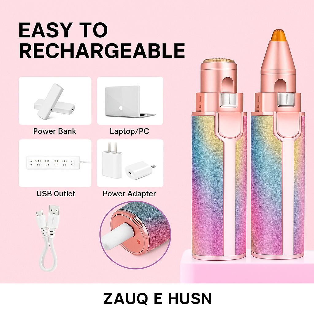Rechargeable Hair Remover - 2 in 1 Electric Eyebrow Trimmer and Shaver - with LED Light for Face, Lips, Nose, Chin & Arm