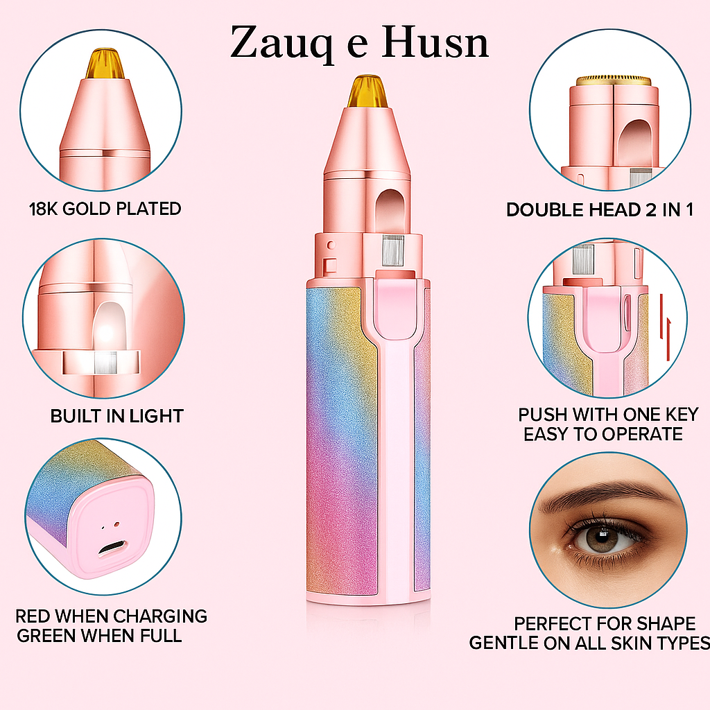 Rechargeable Hair Remover - 2 in 1 Electric Eyebrow Trimmer and Shaver - with LED Light for Face, Lips, Nose, Chin & Arm