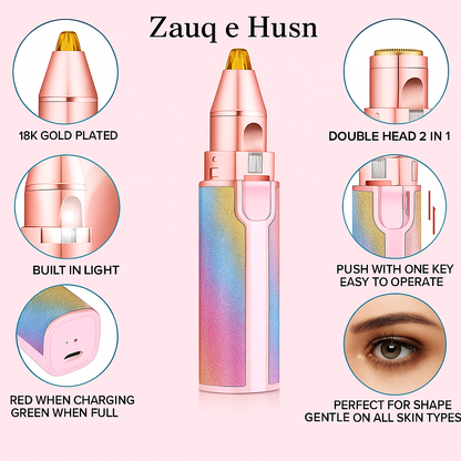 Rechargeable Hair Remover - 2 in 1 Electric Eyebrow Trimmer and Shaver - with LED Light for Face, Lips, Nose, Chin & Arm