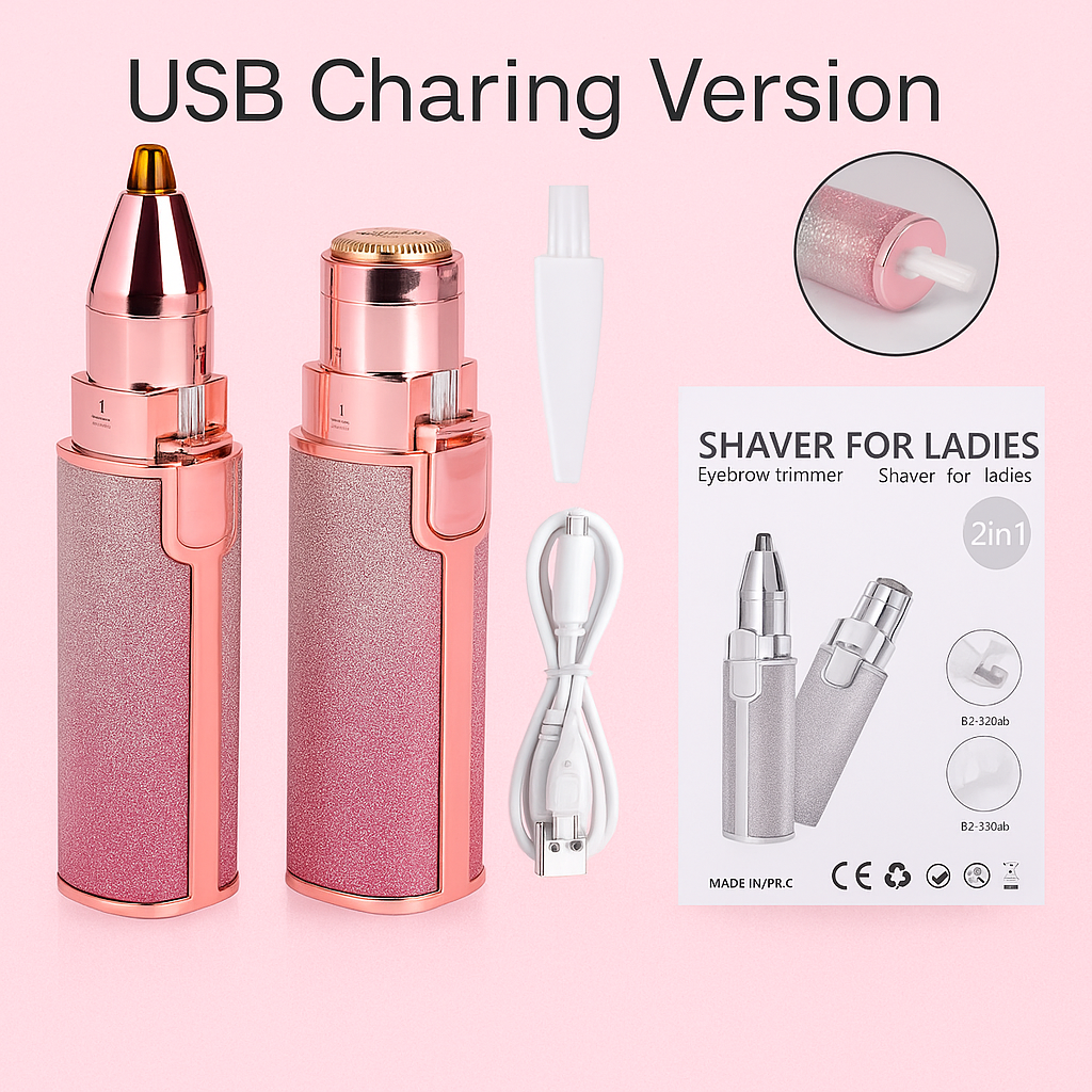 Rechargeable Hair Remover - 2 in 1 Electric Eyebrow Trimmer and Shaver - with LED Light for Face, Lips, Nose, Chin & Arm