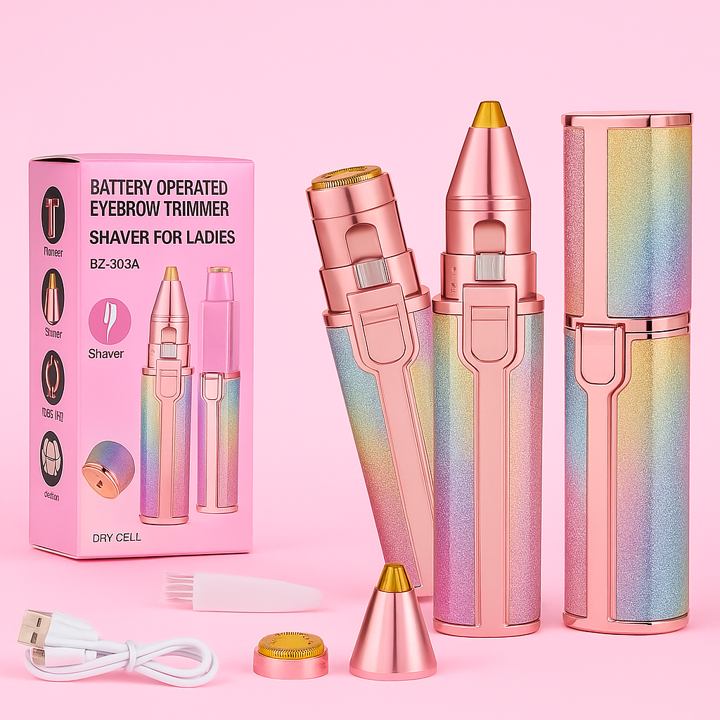 Rechargeable Hair Remover - 2 in 1 Electric Eyebrow Trimmer and Shaver - with LED Light for Face, Lips, Nose, Chin & Arm