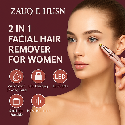 Rechargeable Hair Remover - 2 in 1 Electric Eyebrow Trimmer and Shaver - with LED Light for Face, Lips, Nose, Chin & Arm