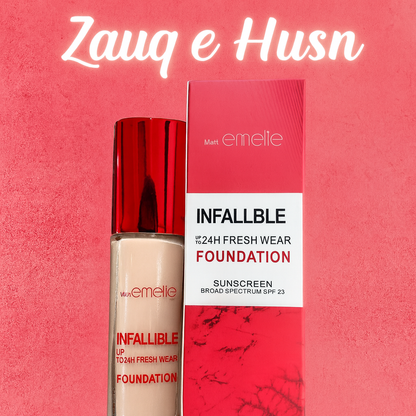 Emelie Cosmetics Infallible 24H Fresh Wear Foundation – Natural Matte Finish, Long-lasting, Waterproof, Sweat & Heat Proof with SPF 25