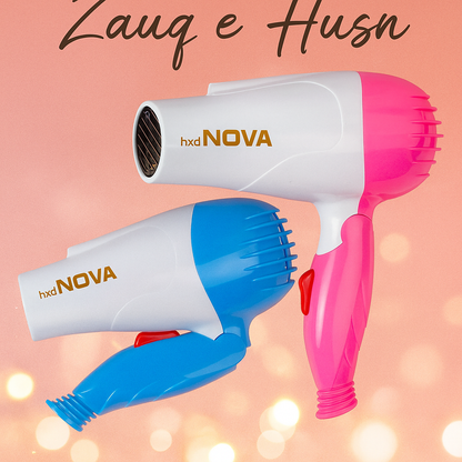 Nova Foldable Hair Dryer – 1000W (Pink) - Lightweight Portable with Fast Drying Technology