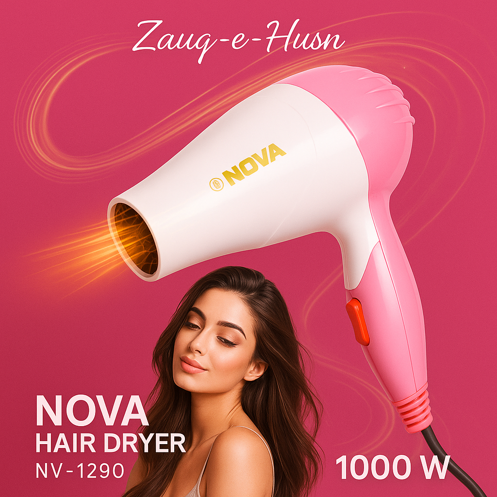 Nova Foldable Hair Dryer – 1000W (Pink) - Lightweight Portable with Fast Drying Technology