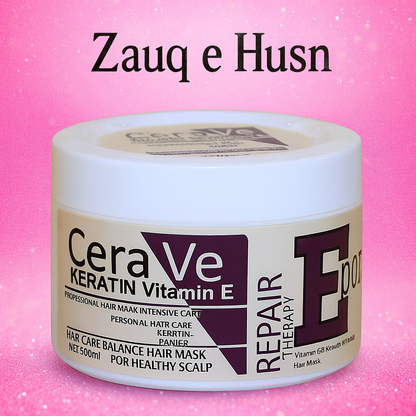 CeraVe Keratin & Vitamin E Repair Therapy Hair Mask – 500ml | Frizz Control & Shine Boost